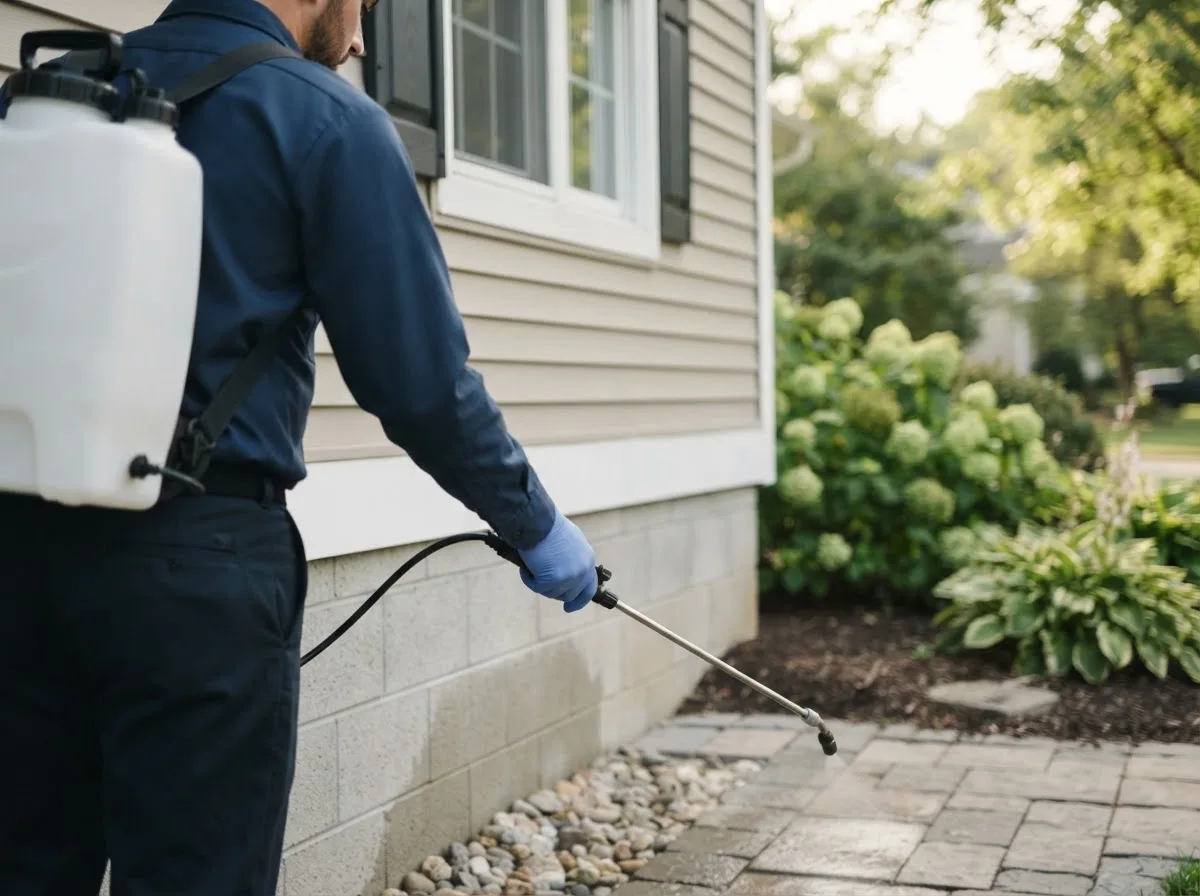 Pest control technician inspecting a home in Shipman, IL